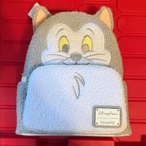Primark Gray Sherpa Cat Backpack with Yellow Eye Accents